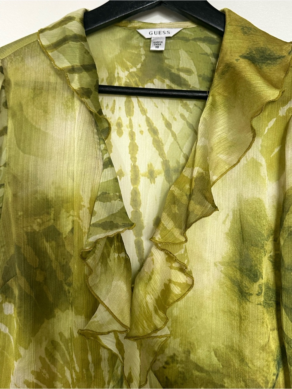GUESS Green Ruffle V-Neck Blouse - Picture 3 of 5